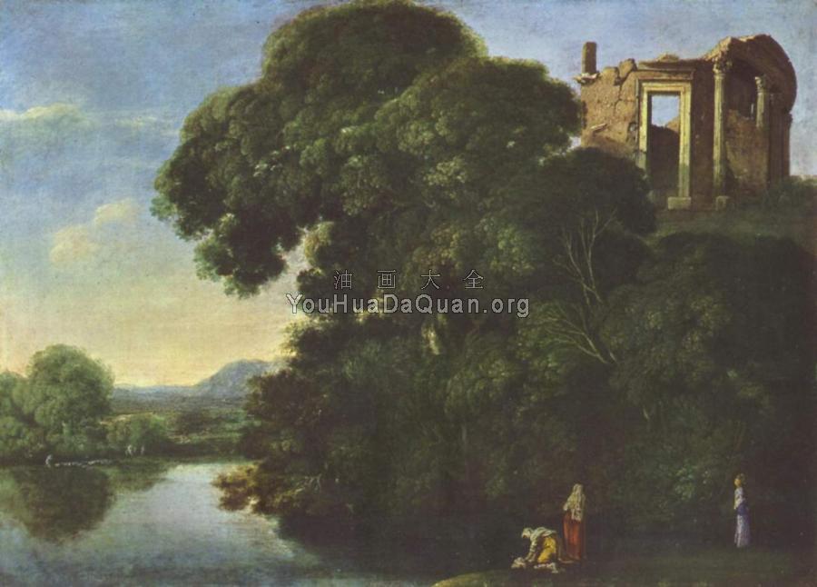 Landscape showing the Temple of Vesta in Tivoli - 亚当·埃尔斯海默